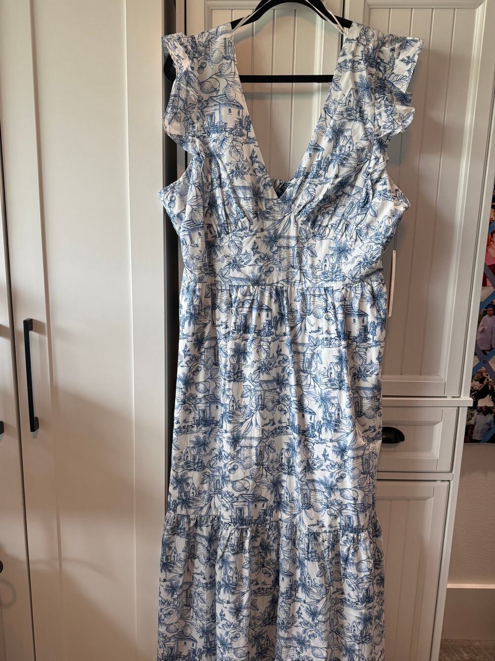 AQUA short sleeve floral border button down maxi dress XXL NWT
